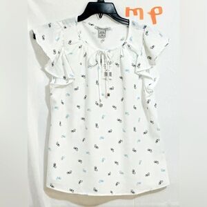 LADIES WHITE TOP WITH BLK & BLUE BICYCLE 🚲 DESIGNS